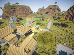 Size: 1152x864 | Tagged: safe, daring do, pegasus, pony, g4, acacia tree, female, flying, game screencap, mine little pony, minecraft, savanna, solo, tree, village