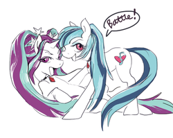 Size: 765x610 | Tagged: source needed, safe, aria blaze, sonata dusk, pony, equestria girls, g4, my little pony equestria girls: rainbow rocks, duo, equestria girls ponified, female, fight, gem, lesbian, looking at you, necklace, on back, open mouth, ponified, ship:arisona, shipping, simple background, siren gem, smiling, white background