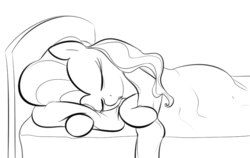 Size: 747x473 | Tagged: safe, artist:dotkwa, fluttershy, g4, bed, female, grayscale, monochrome, pixiv, sleeping, solo