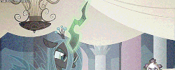 Size: 500x200 | Tagged: safe, edit, edited screencap, screencap, queen chrysalis, changeling, changeling queen, a canterlot wedding, g4, animated, distortion, female, glitch, solo