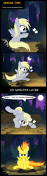 Size: 991x3696 | Tagged: safe, artist:toxic-mario, derpy hooves, spitfire, pegasus, pony, comic:toxic-mario's derpfire shipwreck, g4, angry, belly, comic, cute, derpfire, dialogue, female, madorable, mare, marshmallow, mundane utility, sitting, spitfiery, spitfire's hair is fire, walking campfire