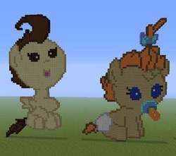 Size: 494x437 | Tagged: safe, pound cake, pumpkin cake, g4, minecraft, minecraft pixel art, pixel art