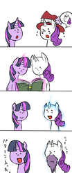 Size: 447x1075 | Tagged: safe, artist:kuromozuku, rarity, twilight sparkle, g4, :o, astartes pattern baldness, bald, beard, crying, frown, hilarious in hindsight, magic, open mouth, pixiv, smiling, sweat, telekinesis