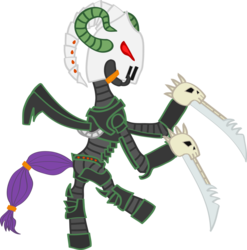 Size: 1024x1036 | Tagged: safe, artist:realien-chan, dark eldar, pony, drazhar, ponified, simple background, solo, transparent background, warhammer (game), warhammer 40k, weapon