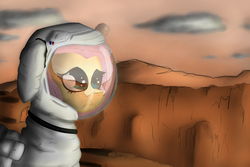 Size: 4000x2666 | Tagged: safe, artist:marsminer, fluttershy, g4, astronaut, cracked, floppy ears, frown, mars, sad, scared, spacesuit, wavy mouth