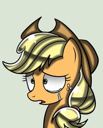 Size: 5000x6229 | Tagged: dead source, safe, artist:fuzzyghostbat, applejack, earth pony, pony, g4, absurd resolution, bust, crying, female, freckles, mare, open mouth, portrait, sad, simple background, solo