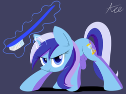 Size: 1280x960 | Tagged: safe, artist:acersiii, minuette, pony, unicorn, g4, action pose, female, fighting stance, looking at you, magic, solo, toothbrush
