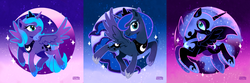 Size: 1024x342 | Tagged: safe, artist:suikuzu, nightmare moon, princess luna, g4, lunar trinity, s1 luna