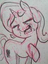 Size: 1280x1707 | Tagged: safe, artist:flowbish, trixie, pony, unicorn, g4, crying, female, mare, sketch, solo, traditional art