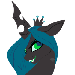 Size: 1000x1000 | Tagged: safe, artist:mintatheena, queen chrysalis, changeling, changeling queen, g4, crown, female, jewelry, regalia, smiling, solo