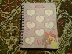 Size: 2048x1536 | Tagged: safe, apple bloom, spike, g4, agenda, birthday, diary, heart, journal, spanish, stars