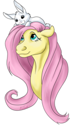 Size: 777x1320 | Tagged: safe, artist:carnivorouscaribou, angel bunny, fluttershy, g4, hoers, portrait, sitting