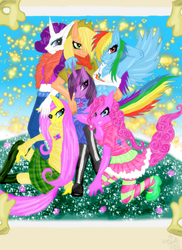 Size: 600x825 | Tagged: safe, artist:blackmidnightkat, applejack, fluttershy, pinkie pie, rainbow dash, rarity, twilight sparkle, anthro, g4, clothes, mane six