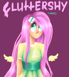 Size: 624x699 | Tagged: safe, artist:baid-woo, fluttershy, human, g4, :<, female, floating wings, frown, humanized, looking up, solo, winged humanization