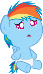 Size: 4000x6912 | Tagged: dead source, safe, artist:sir-teutonic-knight, rainbow dash, pegasus, pony, g4, baby, baby dash, baby pony, crying, diaper, female, filly, filly rainbow dash, foal, solo