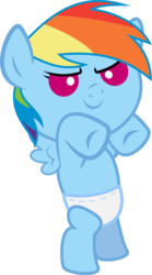 Size: 4000x7218 | Tagged: dead source, safe, artist:sir-teutonic-knight, rainbow dash, pegasus, pony, g4, baby, baby dash, baby pony, baby rainbow dash, bipedal, c:, cute, diaper, female, foal, glare, rearing, simple background, smiling, smirk, solo, transparent background, vector