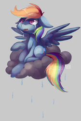 Size: 934x1389 | Tagged: safe, artist:sharmie, rainbow dash, pegasus, pony, g4, cloud, crying, dark cloud, female, on a cloud, rain, solo