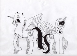 Size: 3509x2550 | Tagged: safe, artist:maximirusupauaa, oc, oc only, alicorn, pony, alicorn oc, black and white, grayscale, high res, monochrome, traditional art