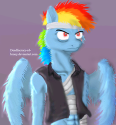 Size: 649x700 | Tagged: safe, artist:deadfactory-rd-brony, rainbow dash, anthro, g4, abs, bandage, eyelashes, fluffy, male, rainbow factory dash, rule 63, scar, solo