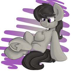 Size: 801x788 | Tagged: safe, artist:luximus17, octavia melody, earth pony, pony, g4, black hair, black mane, black tail, chest fluff, cute, female, mare, missing accessory, purple eyes, reclining, sitting, solo, tail, tavibetes, underhoof