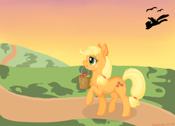 Size: 712x512 | Tagged: safe, artist:shadowstar-12, applejack, rainbow dash, g4, apple, bucket