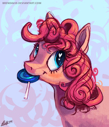 Size: 1024x1188 | Tagged: safe, artist:brendavid, pinkie pie, g4, female, heart eyes, lollipop, looking at you, mouth hold, solo
