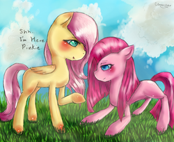 Size: 1273x1038 | Tagged: safe, artist:glaceon803, fluttershy, pinkie pie, g4, filly, pinkamena diane pie, younger