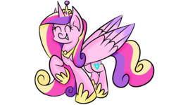 Size: 2000x1200 | Tagged: safe, artist:fuzzy-sandwiches, princess cadance, alicorn, pony, g4, eyes closed, female, grin, large wings, mare, raised hoof, simple background, smiling, solo, transparent background