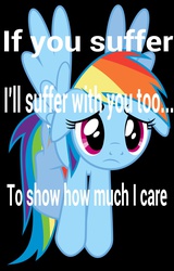 Size: 714x1118 | Tagged: artist needed, source needed, safe, rainbow dash, g4, bronybait, female, floating, reaction image, sad, solo, text