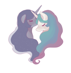 Size: 702x725 | Tagged: dead source, safe, artist:pongtang, princess celestia, princess luna, g4, female, incest, kissing, lesbian, pixiv, ship:princest, shipping, simple background