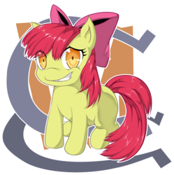 Size: 3877x3898 | Tagged: safe, artist:zaiyaki, apple bloom, earth pony, pony, g4, female, filly, high res, horseshoes, sheepish grin, simple background, solo, transparent background