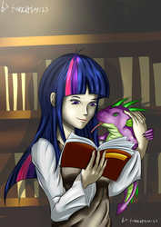 Size: 2480x3507 | Tagged: safe, artist:takeitboy123, spike, twilight sparkle, human, g4, high res, humanized