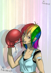 Size: 1024x1448 | Tagged: safe, artist:takeitboy123, rainbow dash, human, g4, boxing gloves, female, humanized, solo