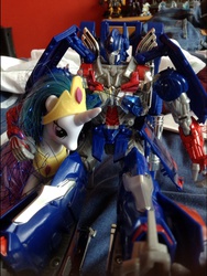 Size: 768x1024 | Tagged: safe, princess celestia, g4, optilestia, optimus prime, shipping, transformers