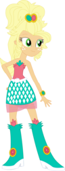 Size: 1112x2908 | Tagged: safe, artist:sketchmcreations, edit, vector edit, applejack, equestria girls, g4, simple ways, applejewel, bare shoulders, boots, clothes, female, hand on hip, inkscape, simple background, sleeveless, solo, strapless, transparent background, vector