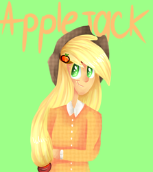 Size: 624x699 | Tagged: safe, artist:baid-woo, applejack, human, g4, female, freckles, humanized, smiling, solo