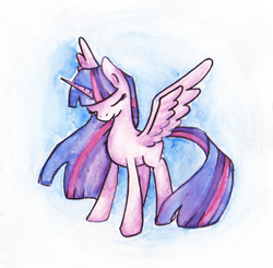 Size: 500x490 | Tagged: safe, artist:mapony240, twilight sparkle, alicorn, pony, g4, eyes closed, female, mare, simple background, solo, spread wings, traditional art, twilight sparkle (alicorn)