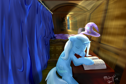 Size: 1500x1000 | Tagged: safe, artist:m_d_quill, trixie, pony, unicorn, g4, book, cutie mark, female, mare, sleeping, solo, trixie's wagon