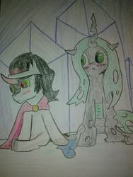 Size: 720x960 | Tagged: safe, artist:acleus097, king sombra, queen chrysalis, g4, female, male, ship:chrysombra, shipping, straight, traditional art