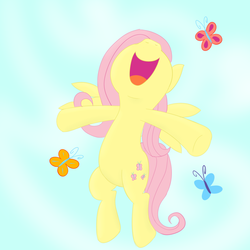 Size: 1024x1024 | Tagged: safe, artist:djose-ohara, fluttershy, butterfly, pegasus, pony, g4, female, solo, yay