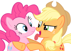 Size: 6000x4300 | Tagged: safe, artist:magister39, applejack, pinkie pie, earth pony, pony, g4, absurd resolution, female, lesbian, mare, ship:applepie, shipping, show accurate, simple background, tongue out, transparent background, vector