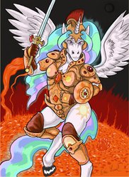 Size: 930x1280 | Tagged: safe, artist:kazen101, princess celestia, anthro, unguligrade anthro, g4, armor, detailed, female, glare, hoers, solo, sun, sword, warrior celestia