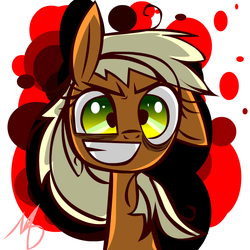 Size: 800x800 | Tagged: safe, artist:mushroomcookiebear, applejack, earth pony, pony, g4, bust, crazy face, creepypasta, female, hatless, insanity, loose hair, missing accessory, snapplejack, solo