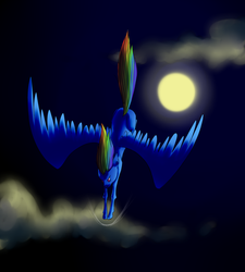 Size: 1125x1250 | Tagged: safe, artist:lantaniel, rainbow dash, g4, cloud, diving, female, flying, moon, night, solo