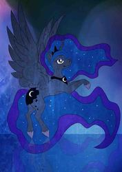 Size: 752x1063 | Tagged: dead source, safe, artist:holyhell111, princess luna, alicorn, pony, g4, female, mare, rearing, solo