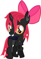 Size: 1350x1938 | Tagged: safe, artist:dtkraus, apple bloom, changeling, g4, bloomling, changelingified, fangs, grin, looking at you, raised hoof, simple background, smiling, species swap, transparent background, vector