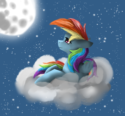 Size: 6000x5600 | Tagged: safe, artist:monaneczka13, rainbow dash, g4, absurd resolution, cloud, female, moon, night, solo