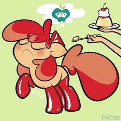 Size: 700x700 | Tagged: safe, artist:footsam, oc, oc only, oc:flan pone, food pony, original species, feeding