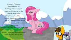 Size: 1366x768 | Tagged: safe, artist:nyan-cat-luver2000, cheese sandwich, maud pie, pinkie pie, the rock farmer's daughters, g4, alternate universe, reworked lyrics, singing, smile song