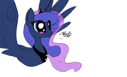 Size: 1280x776 | Tagged: safe, artist:darkflame75, princess luna, lunadoodle, g4, :p, blushing, dilated pupils, female, simple background, solo, spread wings, tongue out, want, wingboner